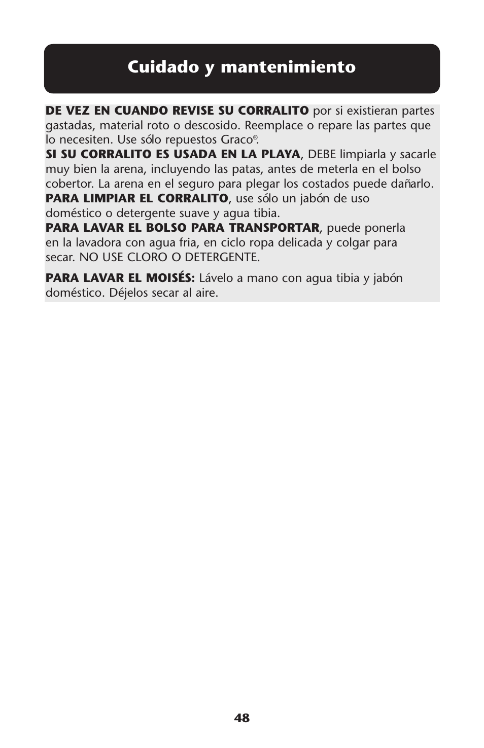 Cuidado y mantenimiento | Graco ISPP077AB User Manual | Page 48 / 49