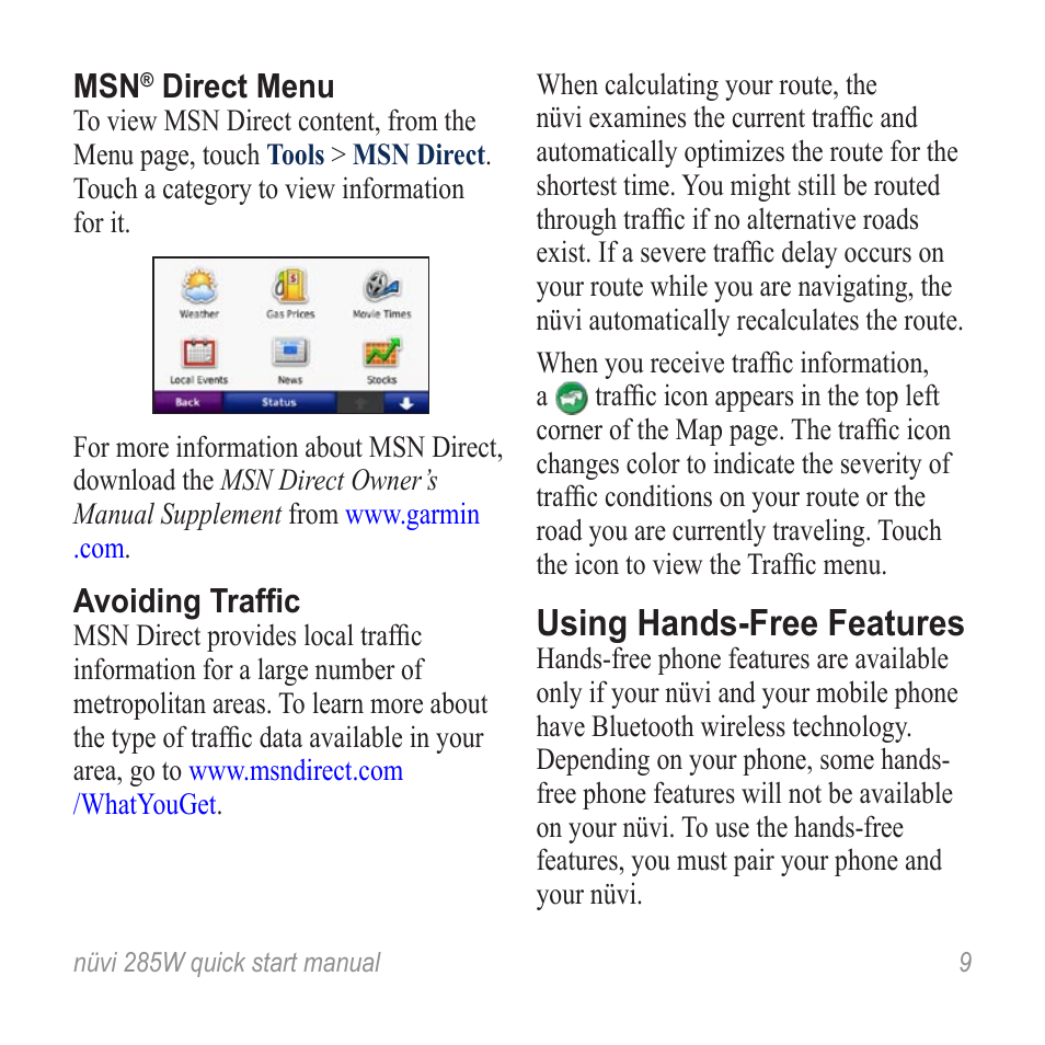 Using hands-free features | Garmin nuvi 285W User Manual | Page 9 / 12