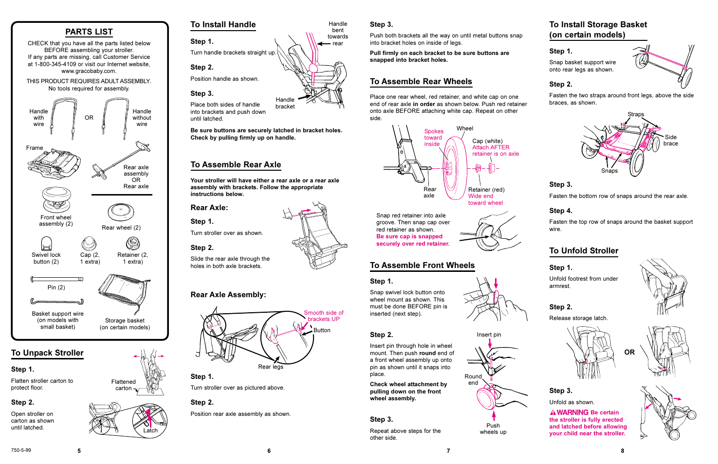 Parts list, Rear axle, Rear axle assembly | Graco 7500 User Manual | Page 3 / 7