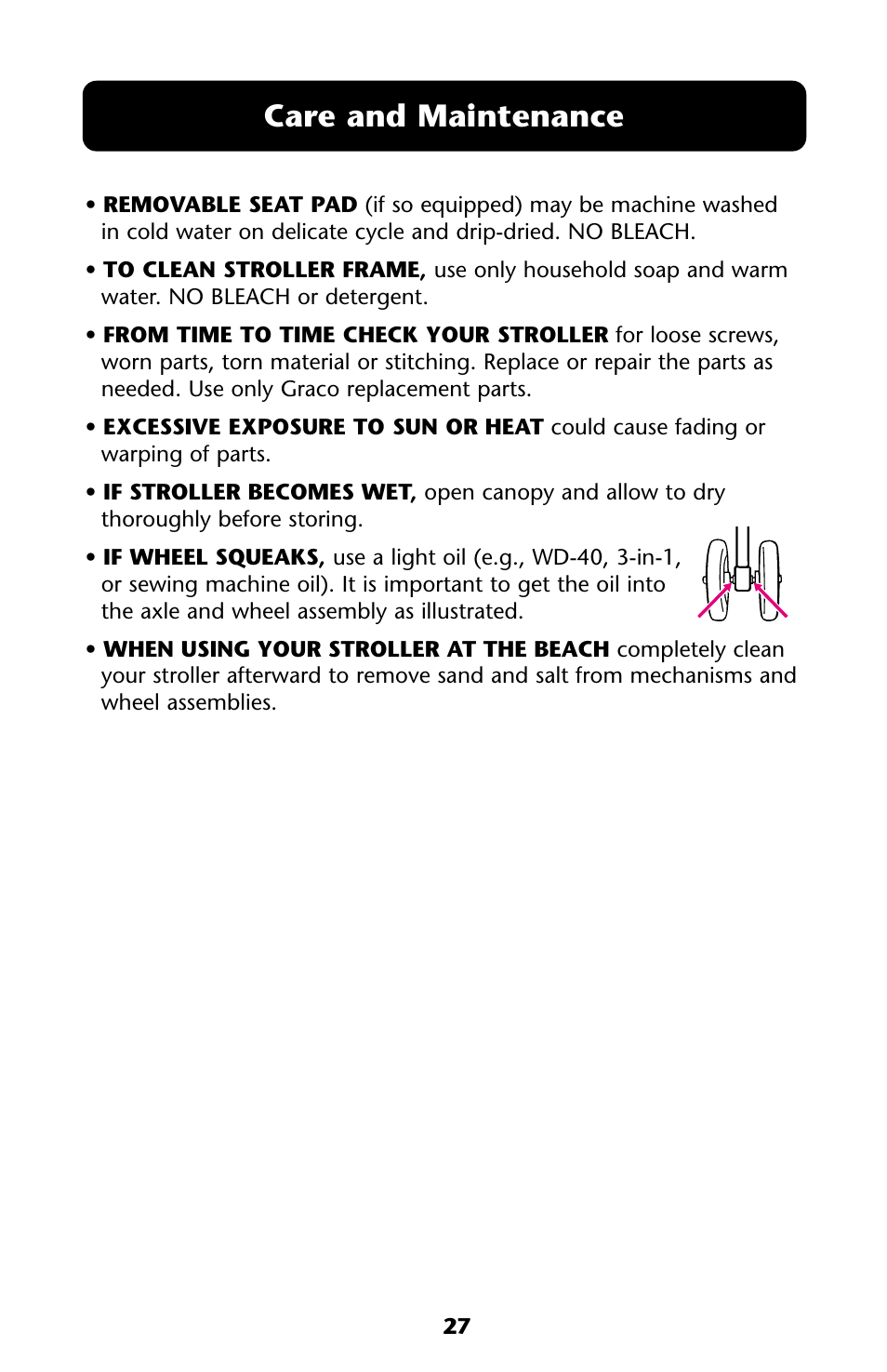 Care and maintenance | Graco Mosaic User Manual | Page 27 / 32