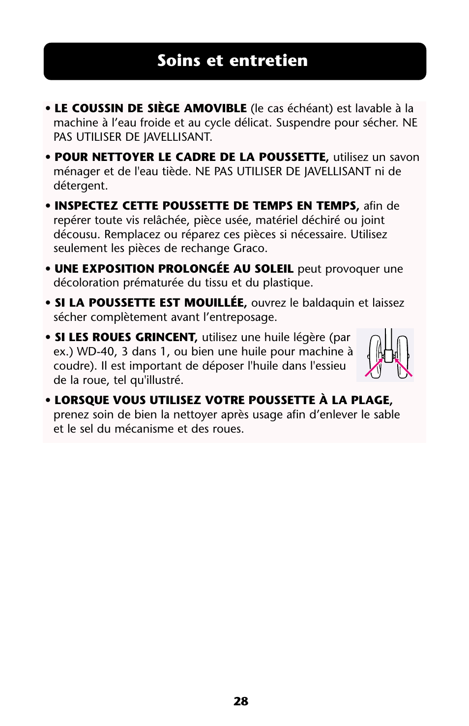 Soins et entretien | Graco Mosaic User Manual | Page 28 / 32