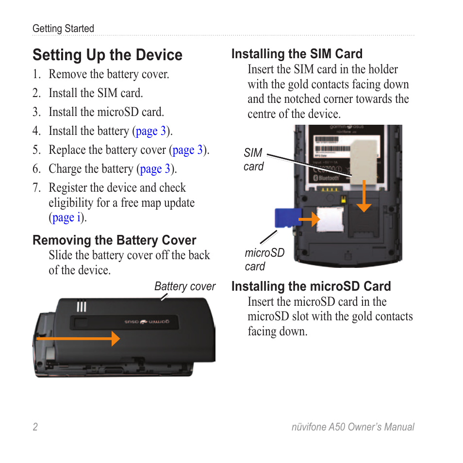 Setting up the device | Graco NUVIFONE A50 User Manual | Page 10 / 136