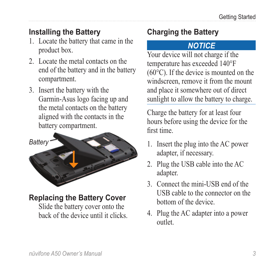 Install the battery | Graco NUVIFONE A50 User Manual | Page 11 / 136