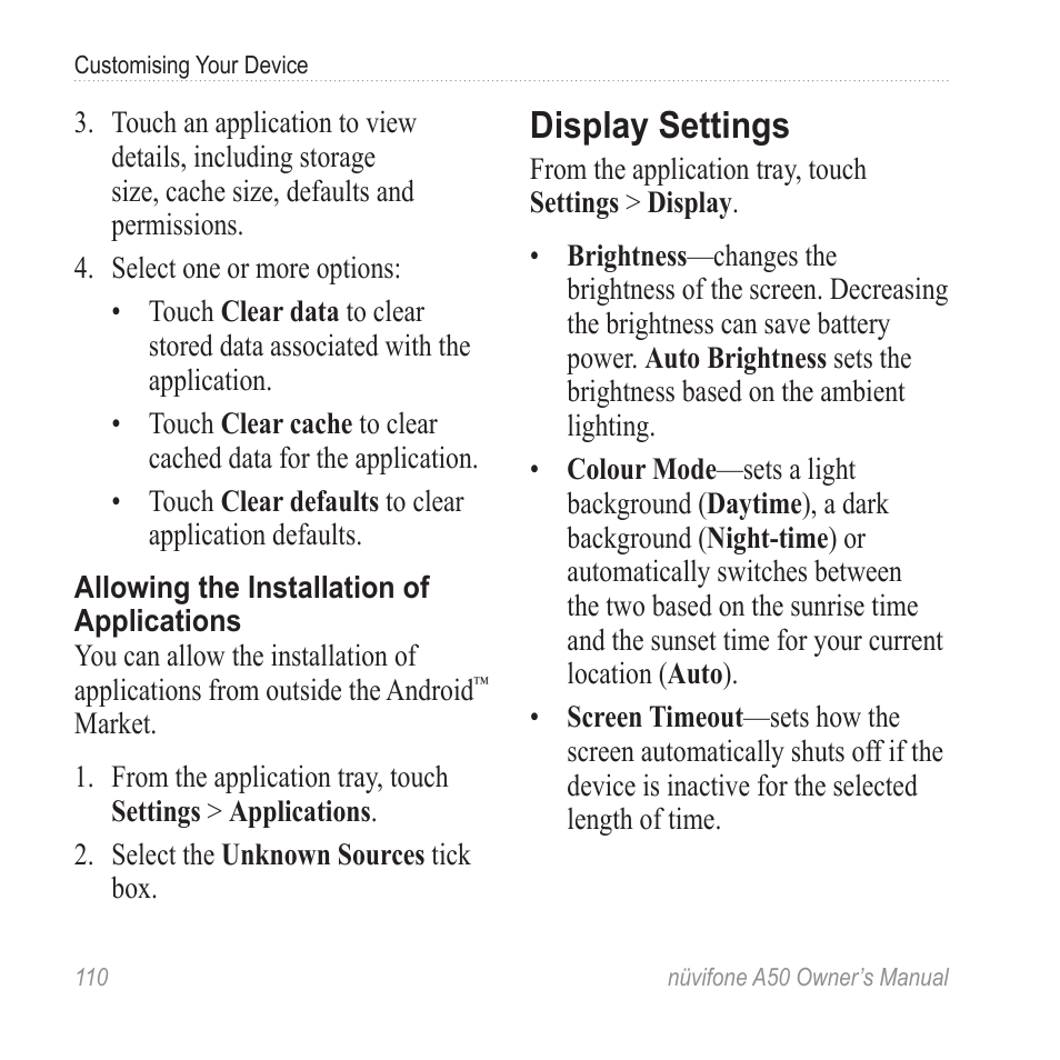 Display settings | Graco NUVIFONE A50 User Manual | Page 118 / 136