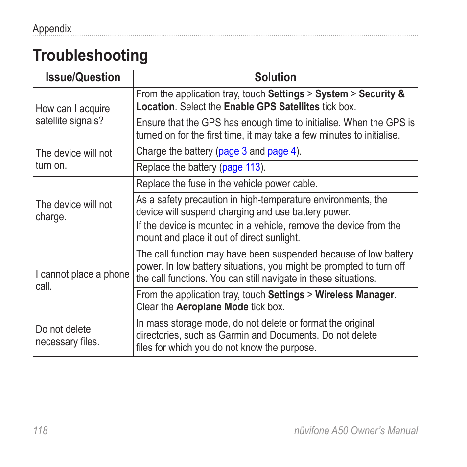 Troubleshooting | Graco NUVIFONE A50 User Manual | Page 126 / 136
