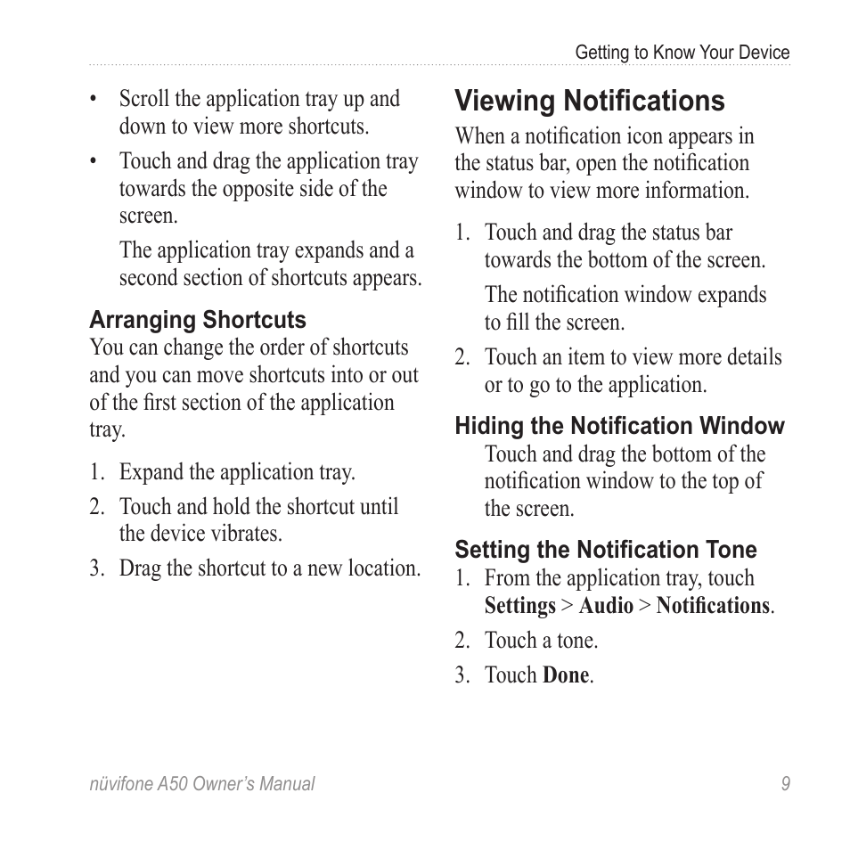 Viewing notifications | Graco NUVIFONE A50 User Manual | Page 17 / 136