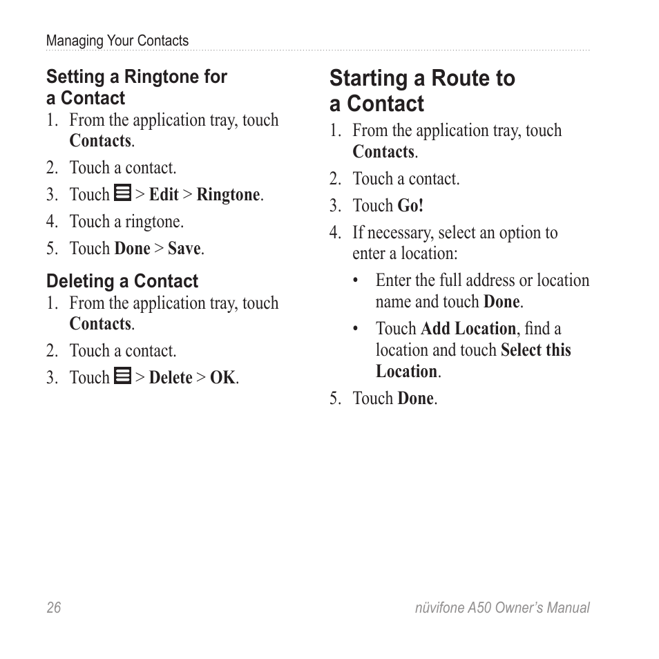 Starting a route to a contact | Graco NUVIFONE A50 User Manual | Page 34 / 136