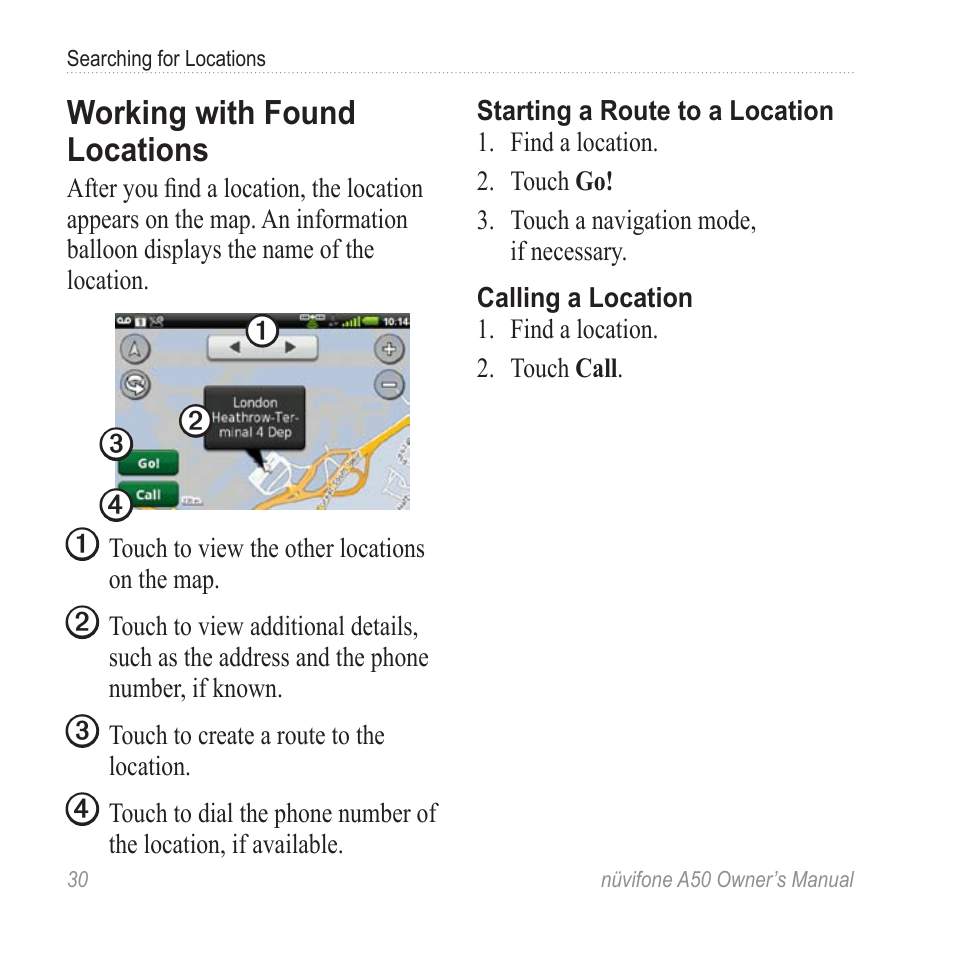 Working with found locations | Graco NUVIFONE A50 User Manual | Page 38 / 136