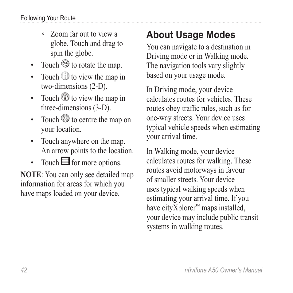 About usage modes | Graco NUVIFONE A50 User Manual | Page 50 / 136