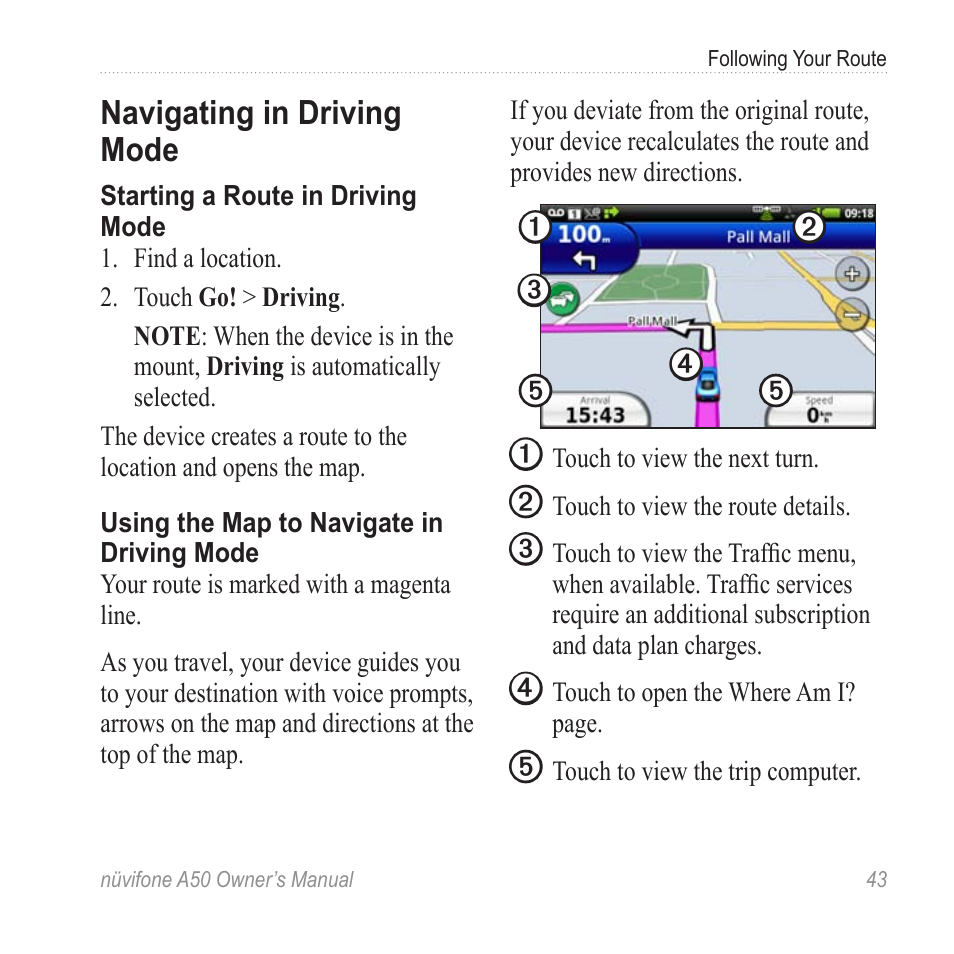 Navigating in driving mode | Graco NUVIFONE A50 User Manual | Page 51 / 136