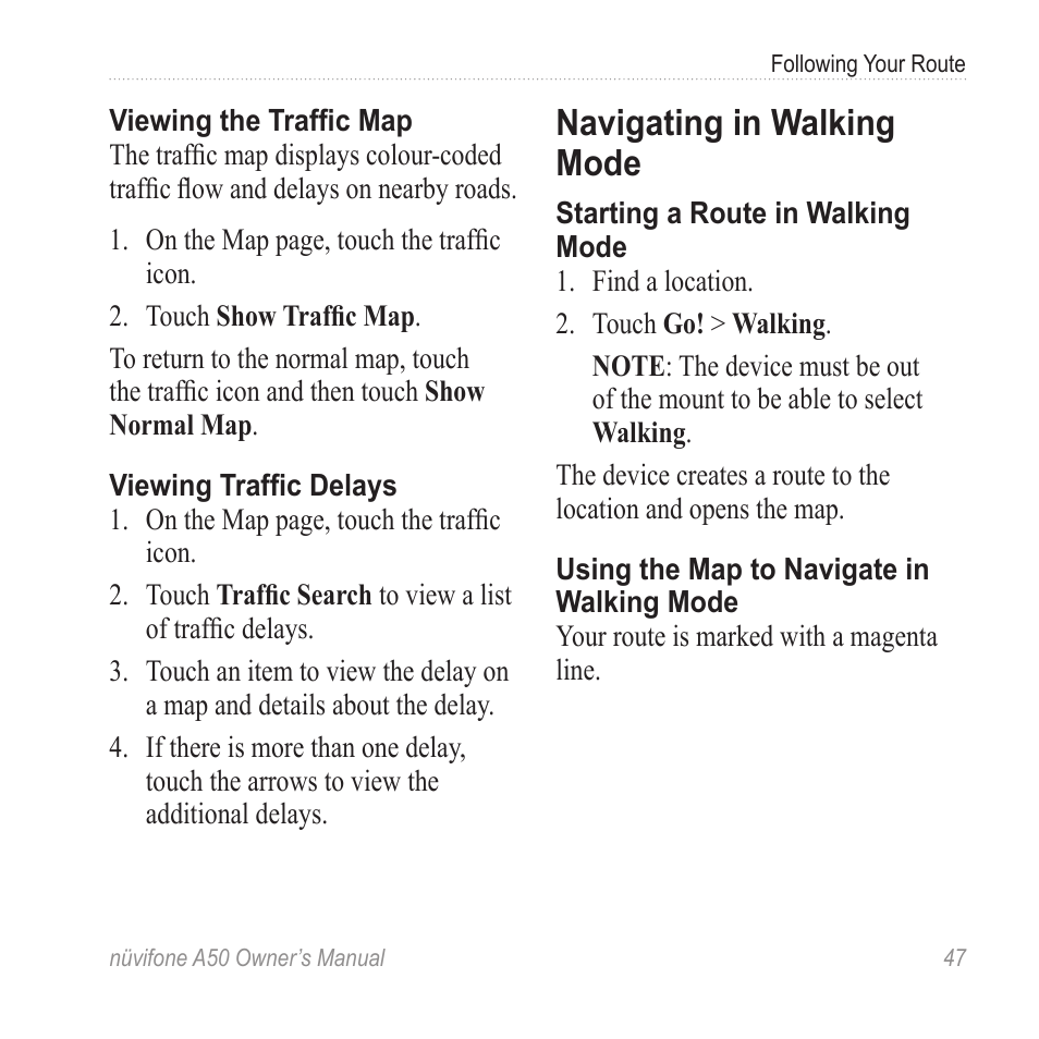 Navigating in walking mode | Graco NUVIFONE A50 User Manual | Page 55 / 136