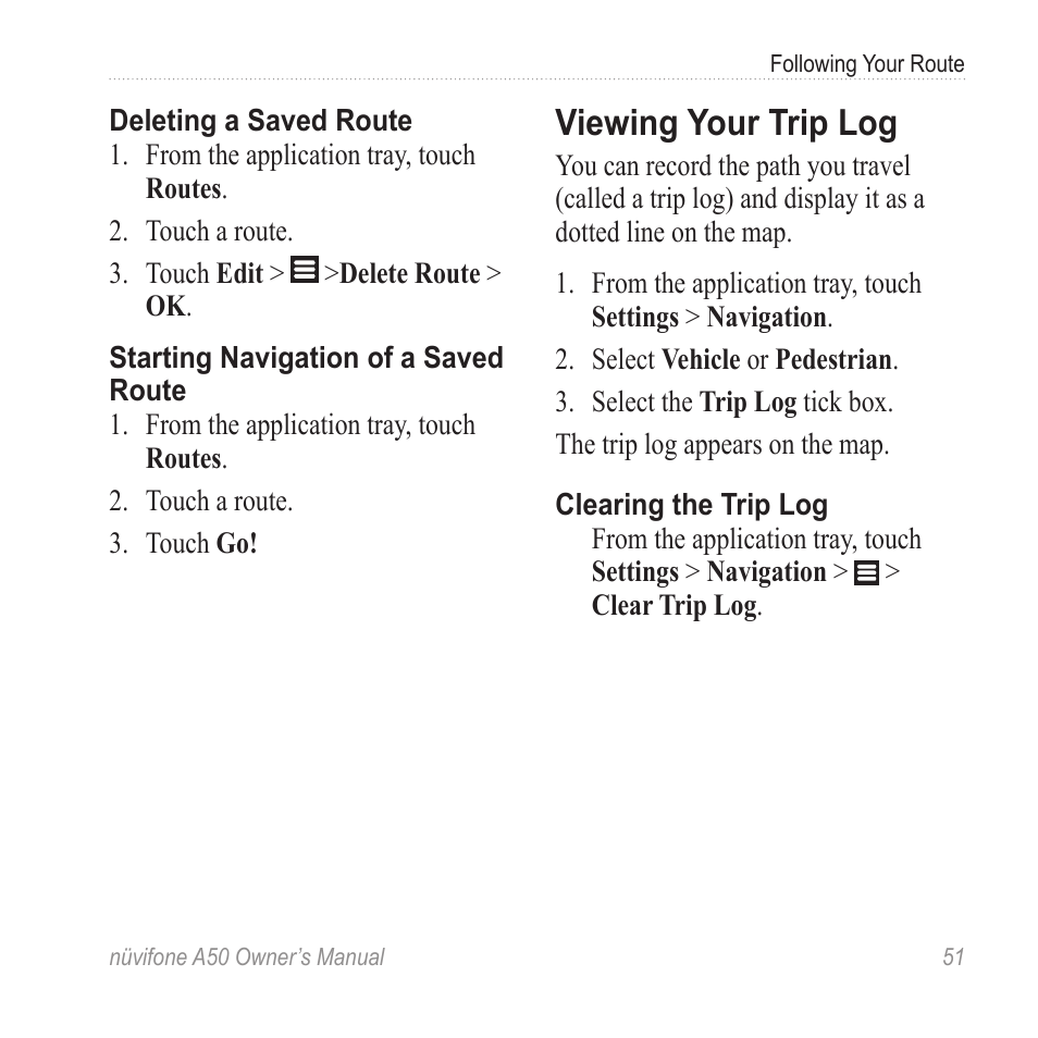 Viewing your trip log | Graco NUVIFONE A50 User Manual | Page 59 / 136