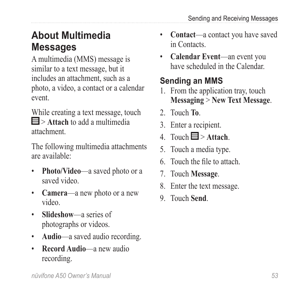 About multimedia messages | Graco NUVIFONE A50 User Manual | Page 61 / 136