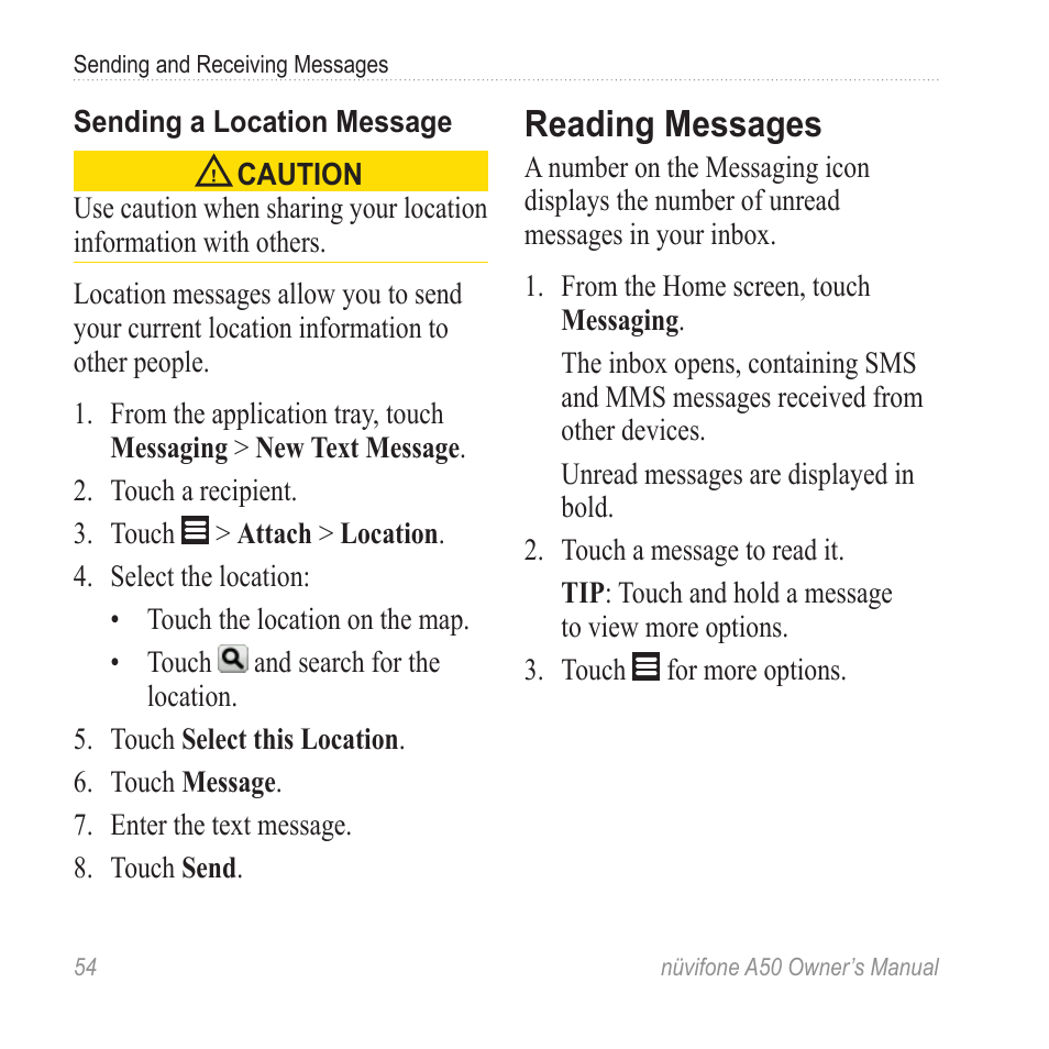 Reading messages | Graco NUVIFONE A50 User Manual | Page 62 / 136