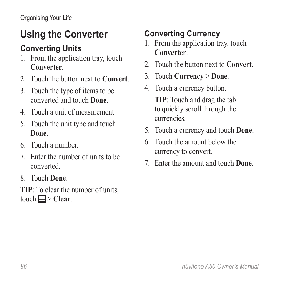 Using the converter | Graco NUVIFONE A50 User Manual | Page 94 / 136