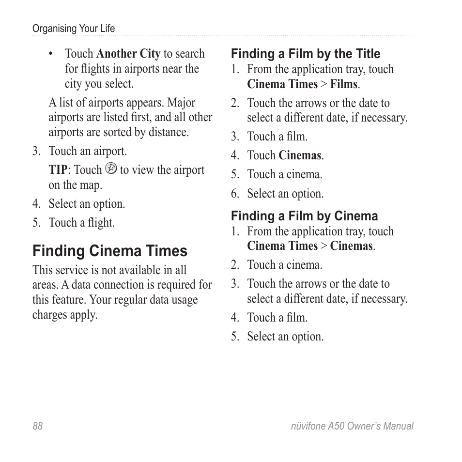 Finding cinema times | Graco NUVIFONE A50 User Manual | Page 96 / 136