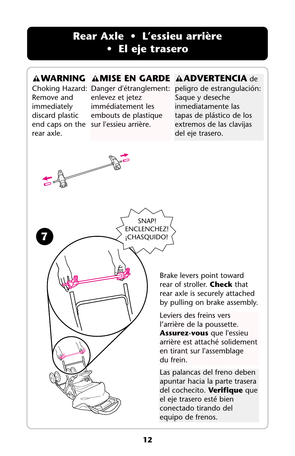 Rear axle • l’essieu arrière • el eje trasero | Graco ISPA113AA User Manual | Page 12 / 120