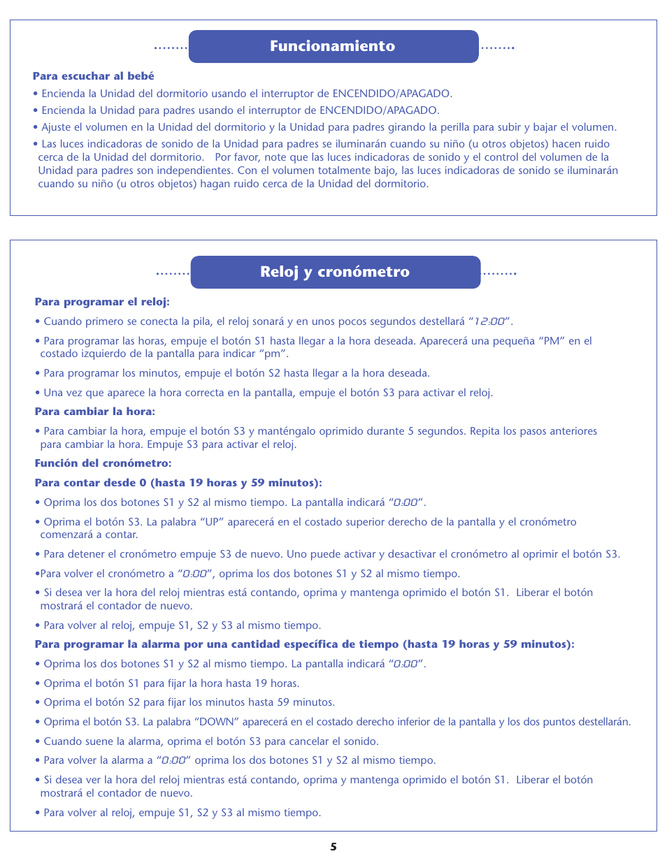 Funcionamiento, Reloj y cronómetro | Graco RESPOND 2M06 User Manual | Page 13 / 16
