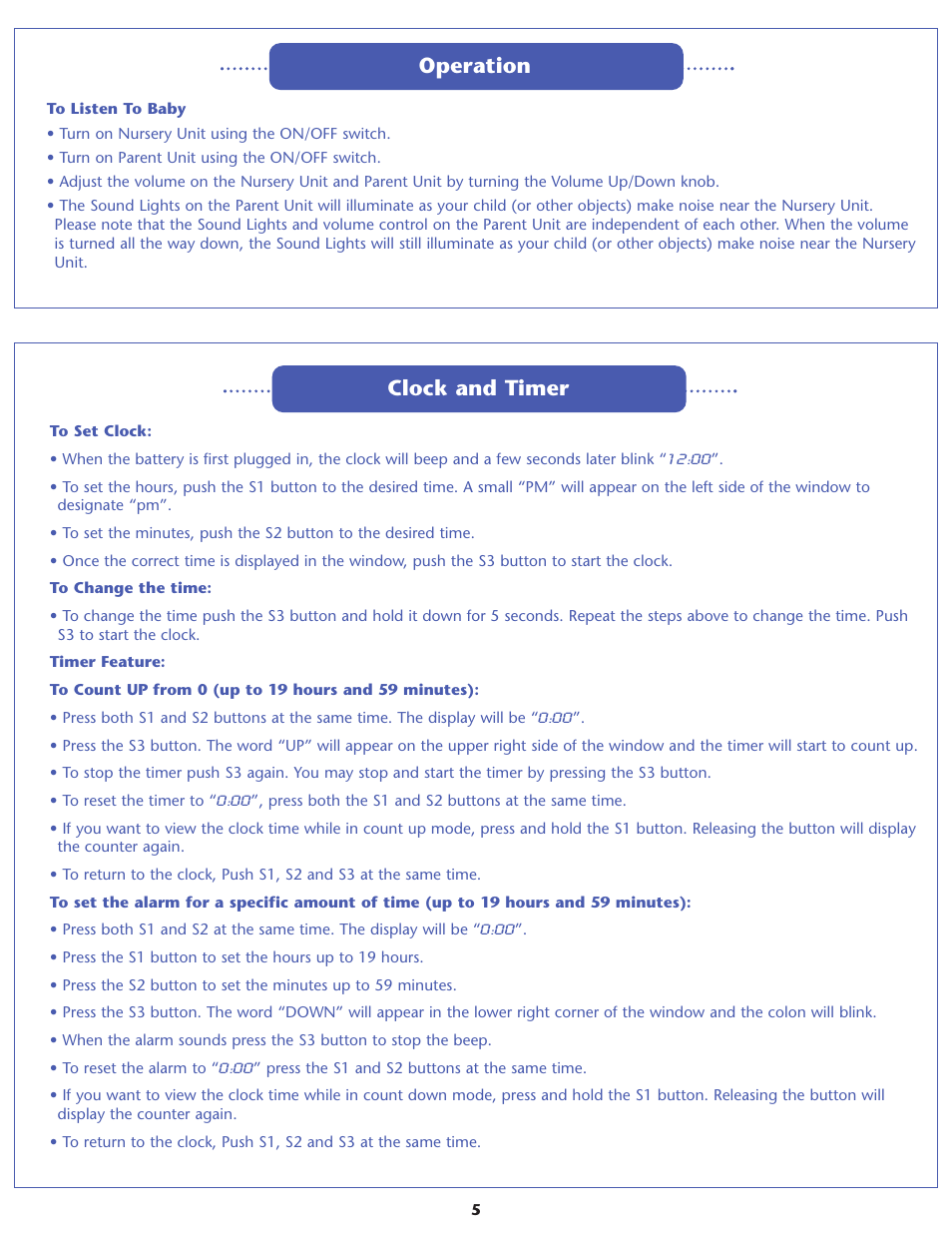 Operation, Clock and timer | Graco RESPOND 2M06 User Manual | Page 5 / 16