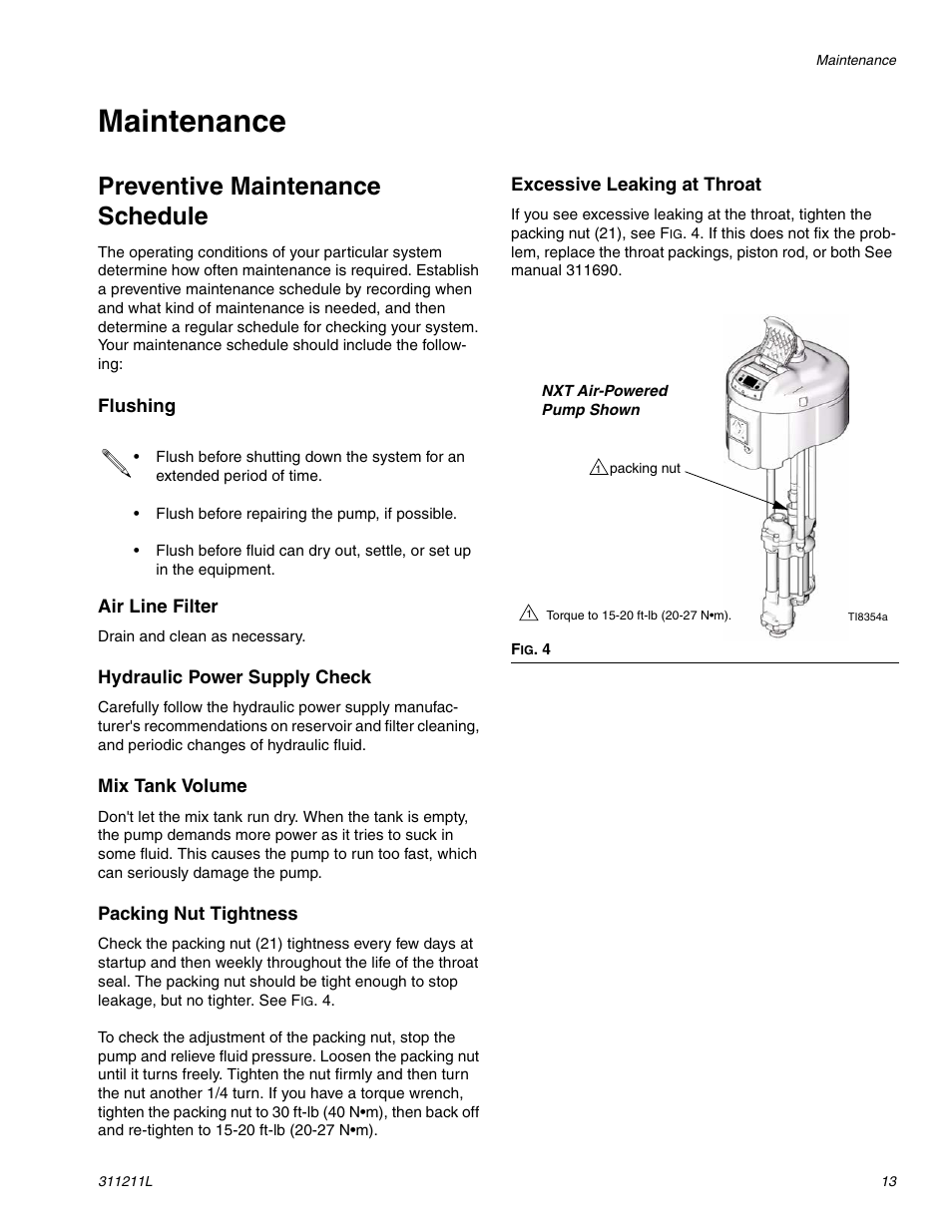 Maintenance, Preventive maintenance schedule | Graco HIGH-FLO 311211L User Manual | Page 13 / 30