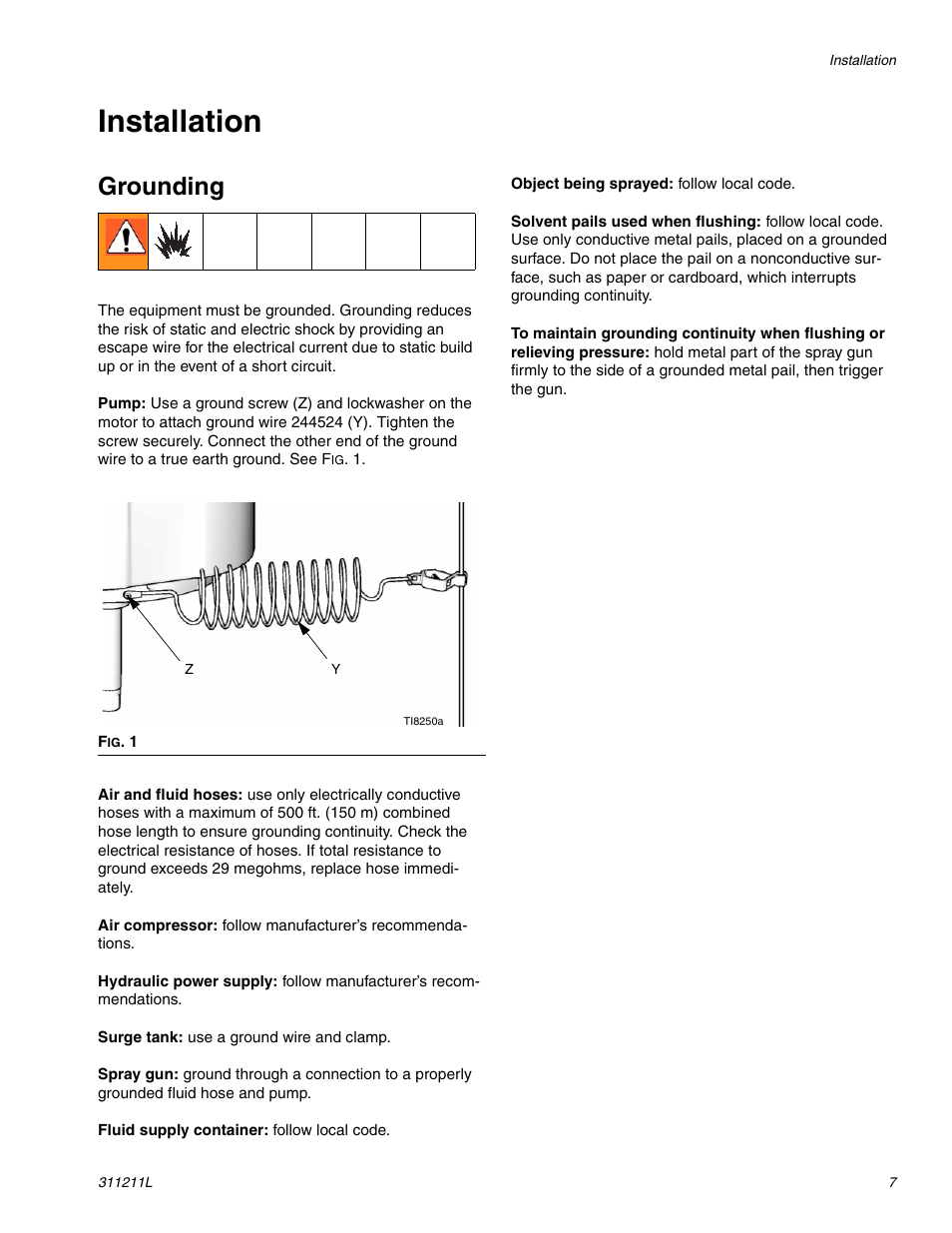 Installation, Grounding | Graco HIGH-FLO 311211L User Manual | Page 7 / 30