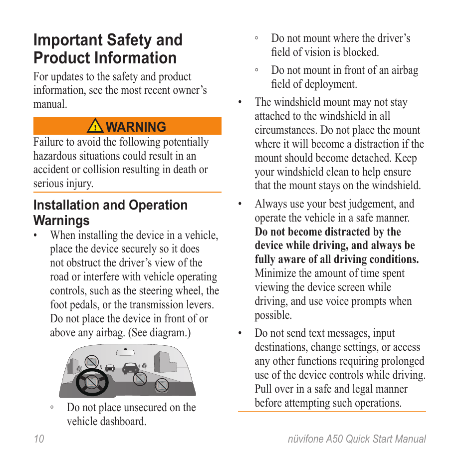 Important safety and product information | Graco A50 User Manual | Page 10 / 20