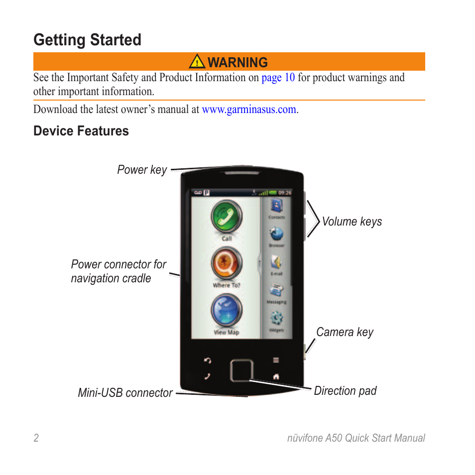 Getting started | Graco A50 User Manual | Page 2 / 20