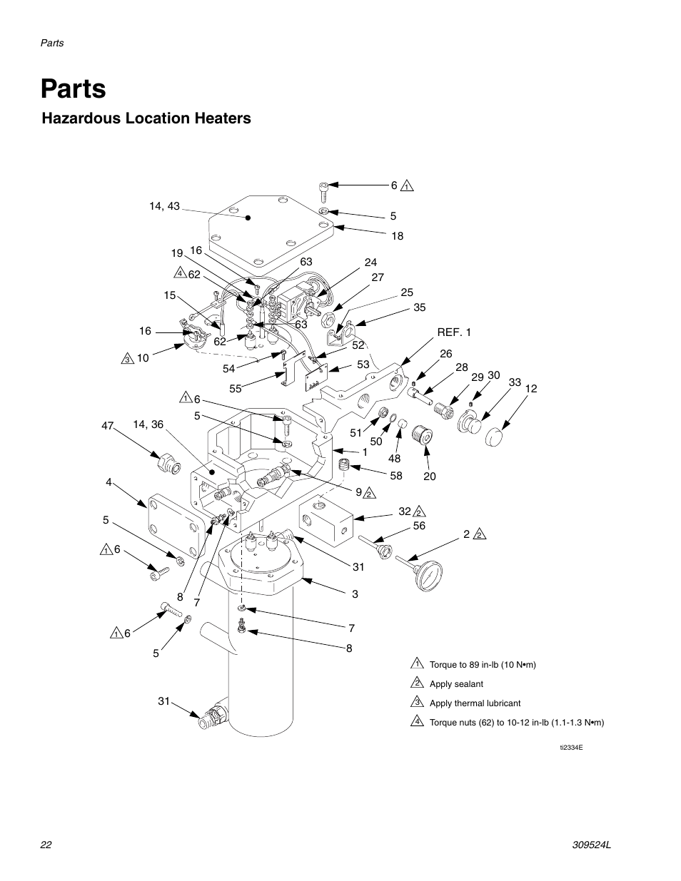 Parts, Hazardous location heaters | Graco VISCON HP 309524L User Manual | Page 22 / 30