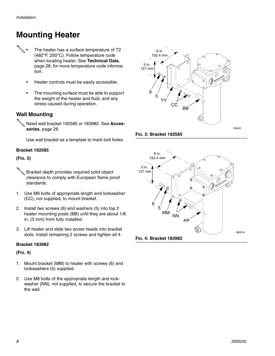 Mounting heater, Wall mounting | Graco VISCON HP 309524L User Manual | Page 8 / 30