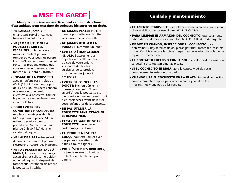 Cuidado y mantenimiento | Graco 6211 User Manual | Page 4 / 120