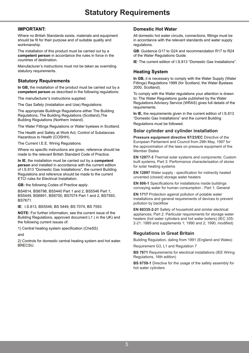 Statutory requirements | Glowworm Lighting 250 I User Manual | Page 5 / 24