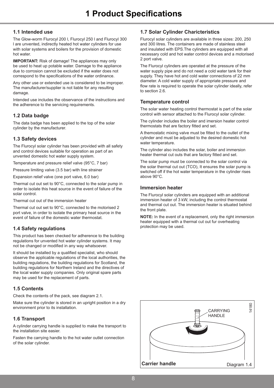 1 product specifications | Glowworm Lighting 250 I User Manual | Page 8 / 24