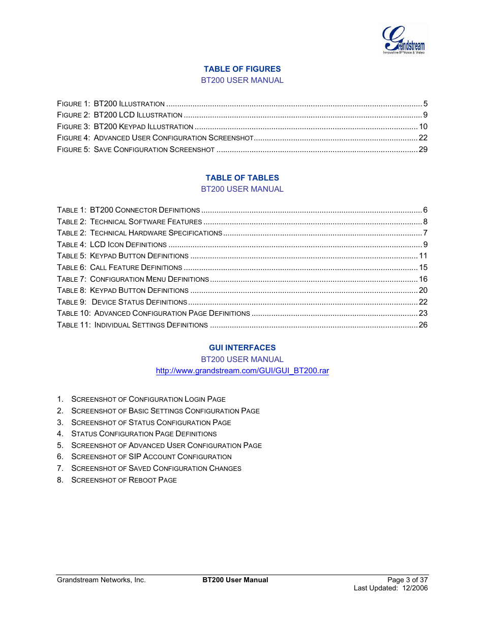 Grandstream Networks DUAL ETHERNET PORT BT200 User Manual | Page 3 / 37