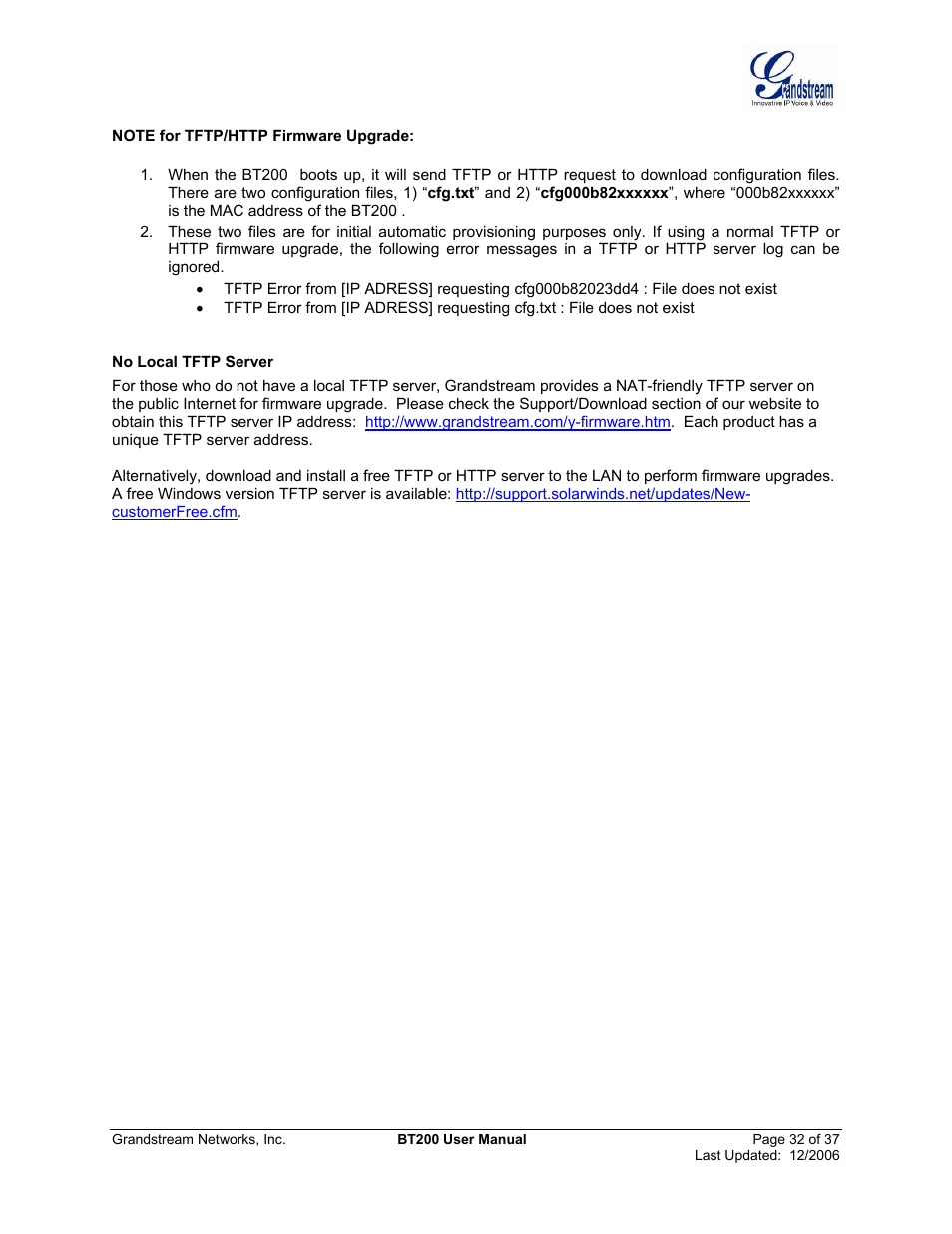 Grandstream Networks DUAL ETHERNET PORT BT200 User Manual | Page 32 / 37