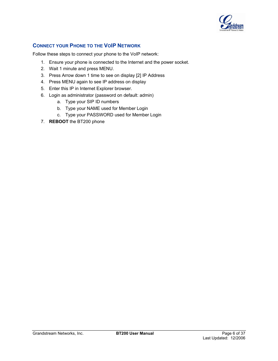 Onnect your, Hone to the, Etwork | Able, Bt200, Onnector, Efinitions | Grandstream Networks DUAL ETHERNET PORT BT200 User Manual | Page 6 / 37