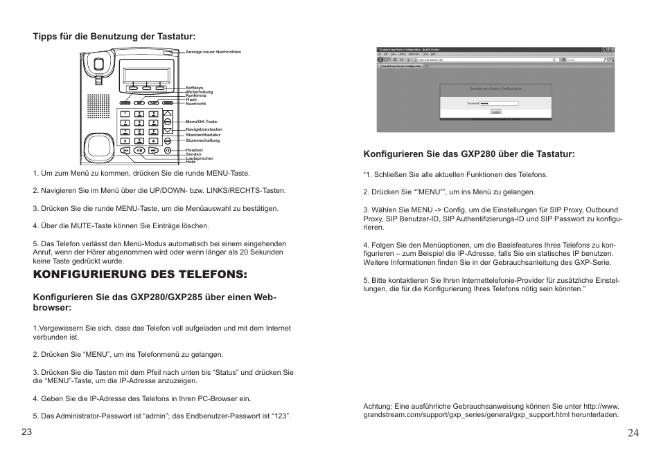 Konfigurierung des telefons, Tipps für die benutzung der tastatur | Grandstream Networks GXP285 User Manual | Page 13 / 19