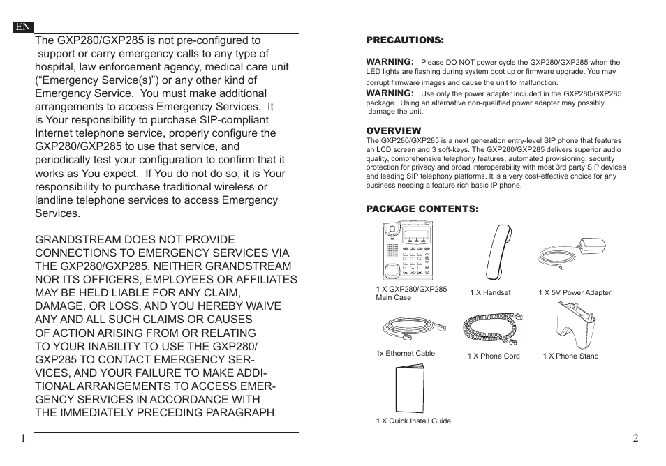 Grandstream Networks GXP285 User Manual | Page 2 / 19