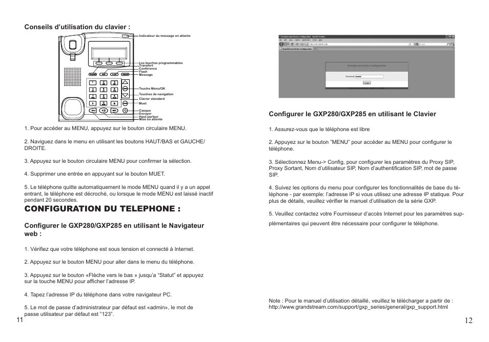 Configuration du telephone, Conseils d’utilisation du clavier | Grandstream Networks GXP285 User Manual | Page 7 / 19
