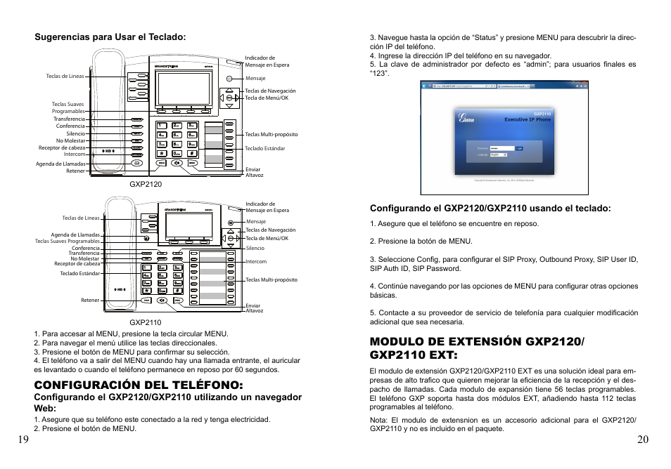 Configuración del teléfono, Sugerencias para usar el teclado | Grandstream Networks GXP2110 User Manual | Page 12 / 27