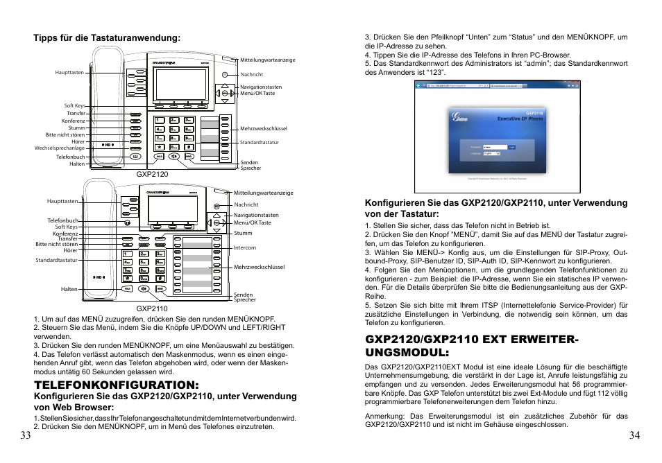 Telefonkonfiguration, Tipps für die tastaturanwendung | Grandstream Networks GXP2110 User Manual | Page 19 / 27