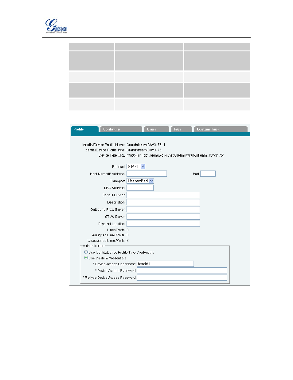 4 configure grandstream gxp21xx/gxp14xx/gxv31xx, Configure grandstream gxp21xx/gxp14xx/gxv31xx, Figure 8 identity/device profile add settings | Grandstream Networks GXP14XX User Manual | Page 34 / 45