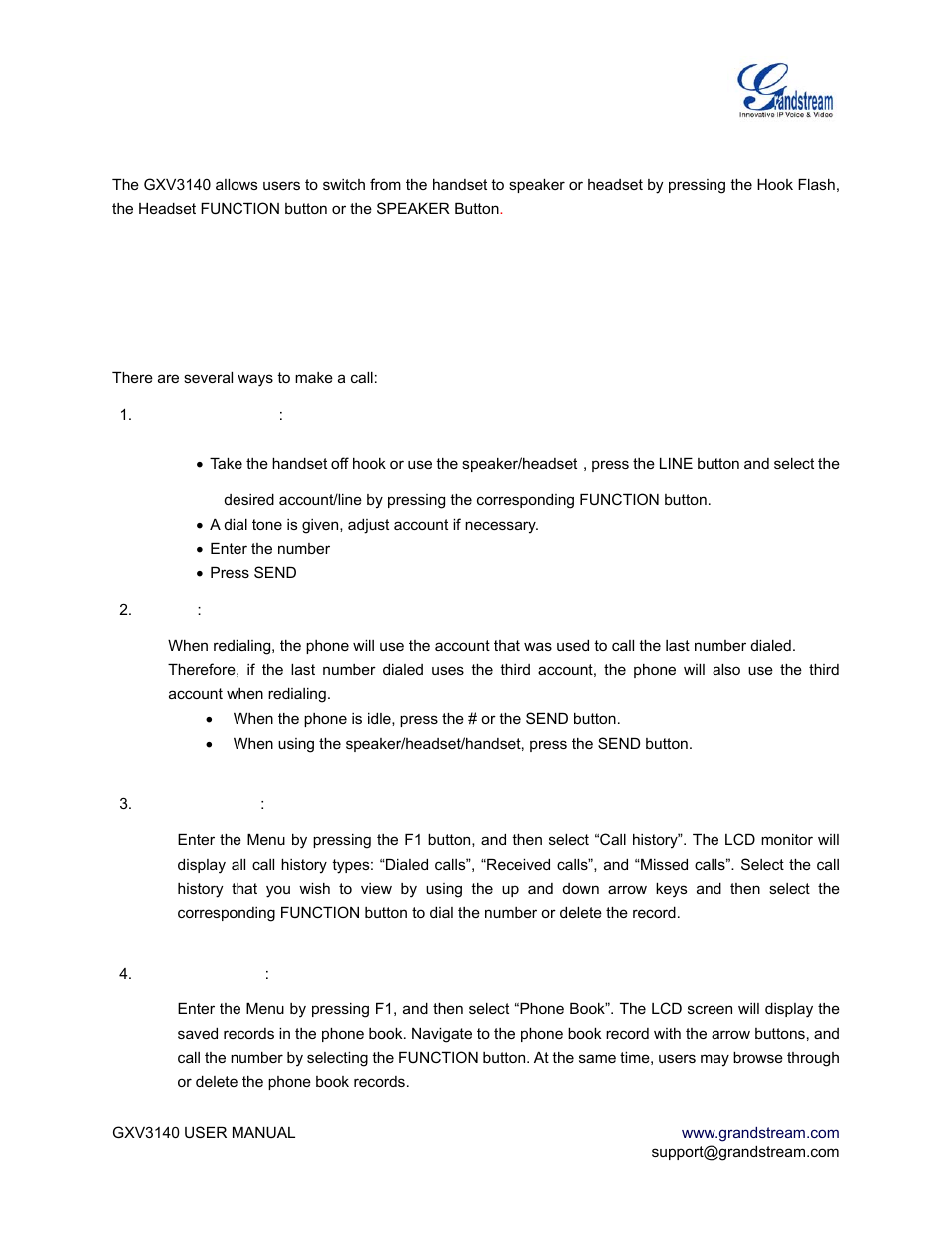 Making a call | Grandstream Networks GXV3140 User Manual | Page 20 / 81
