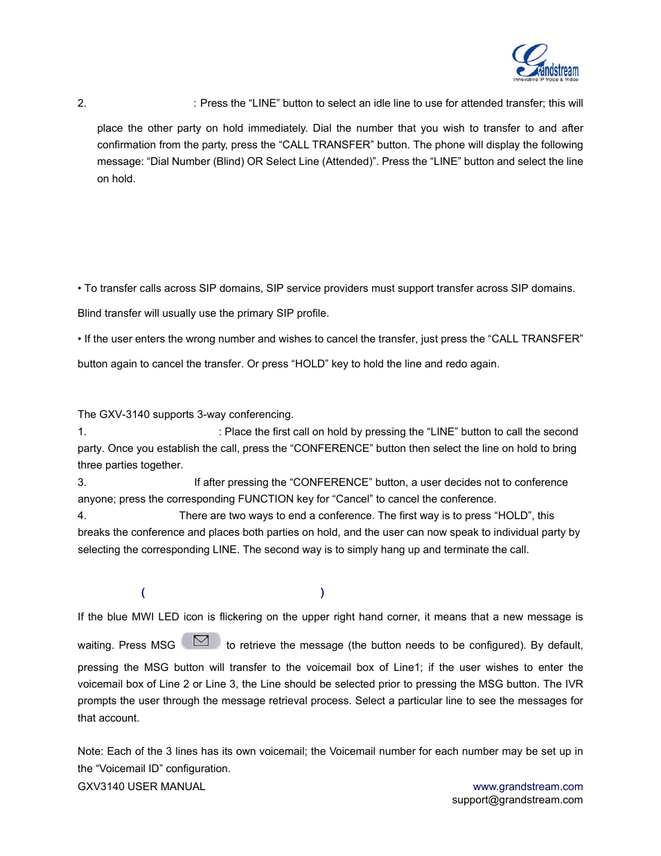 Way conference, Voicemail, Message waiting indication | Mute | Grandstream Networks GXV3140 User Manual | Page 22 / 81