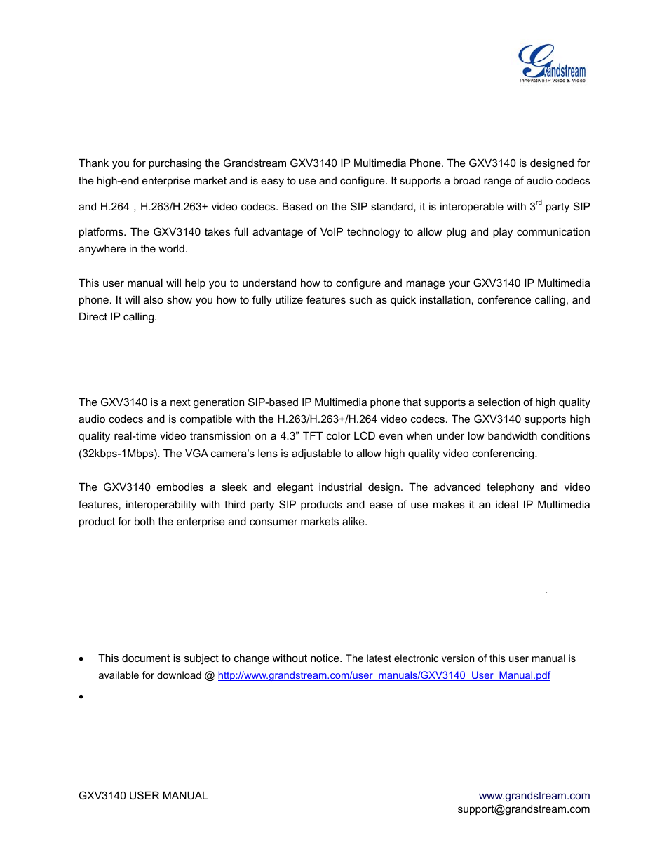 Welcome, Gxv3140 overview | Grandstream Networks GXV3140 User Manual | Page 5 / 81