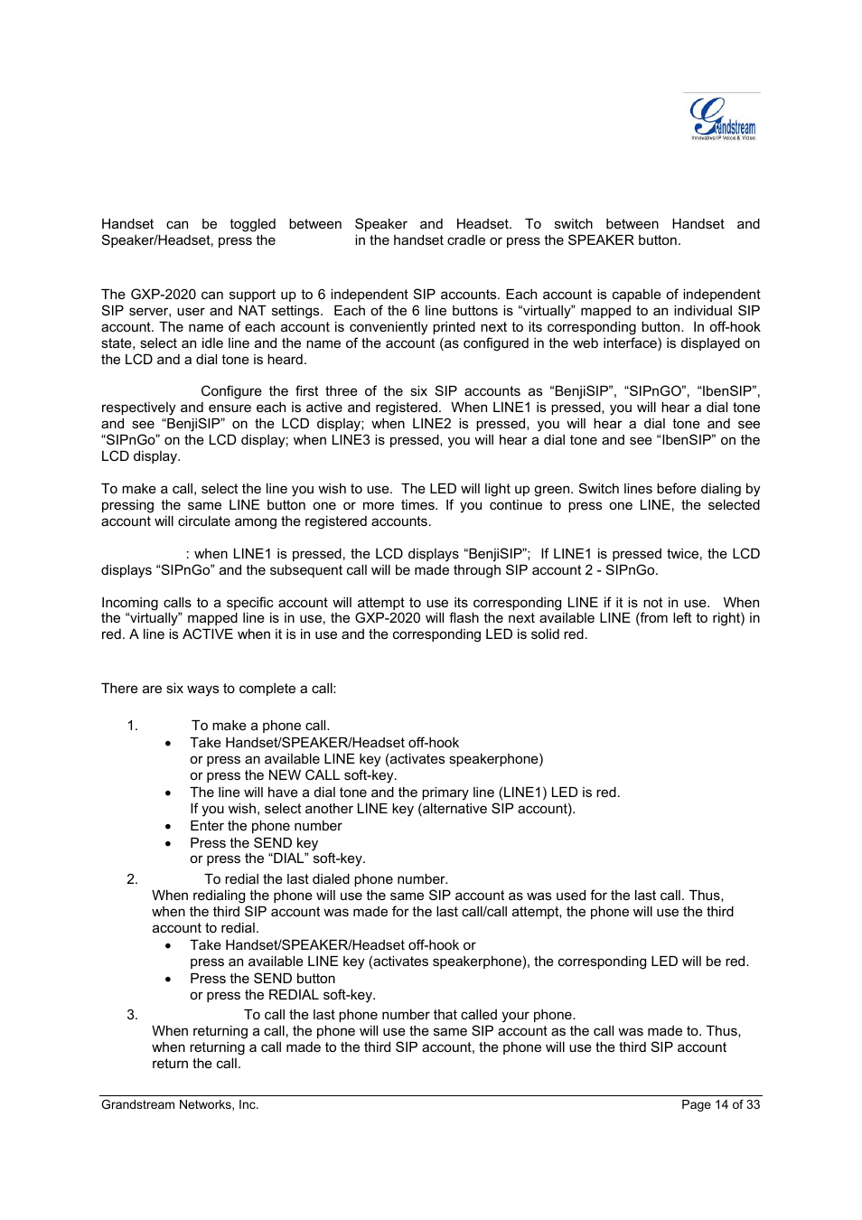 Grandstream Networks GXP-2020 User Manual | Page 14 / 33