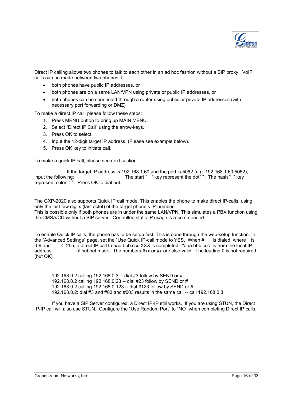 Grandstream Networks GXP-2020 User Manual | Page 16 / 33
