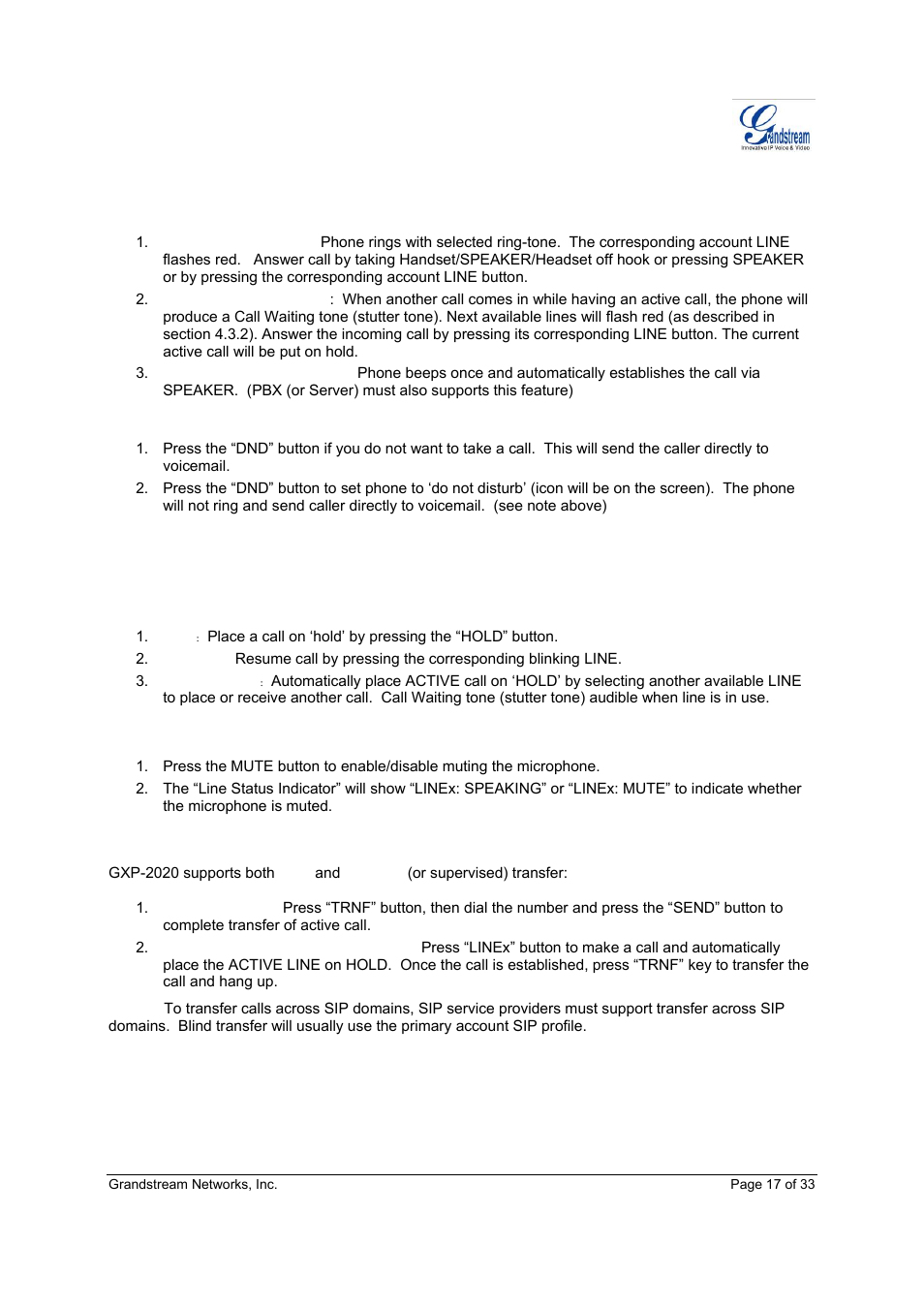 Grandstream Networks GXP-2020 User Manual | Page 17 / 33