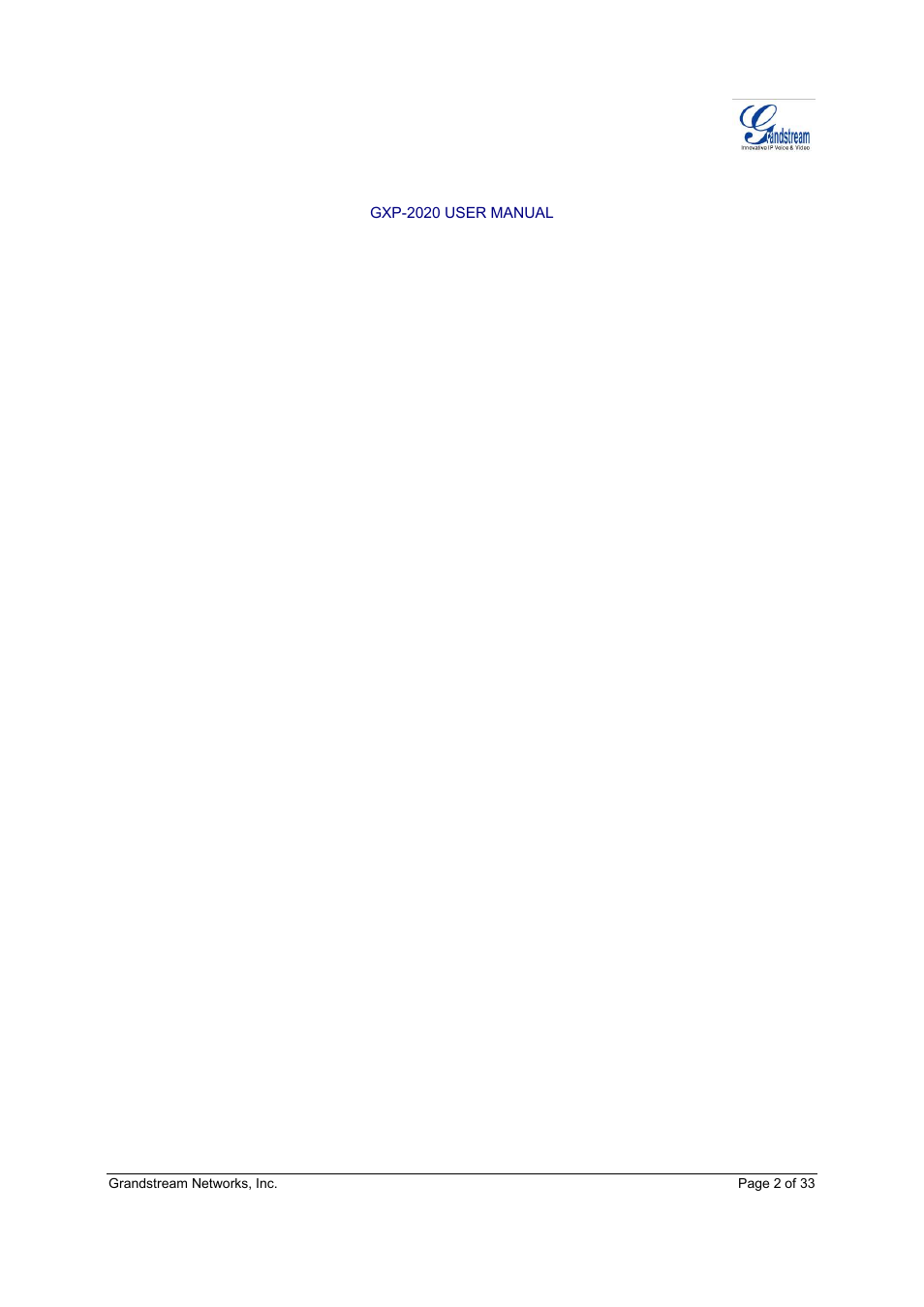 Grandstream Networks GXP-2020 User Manual | Page 2 / 33