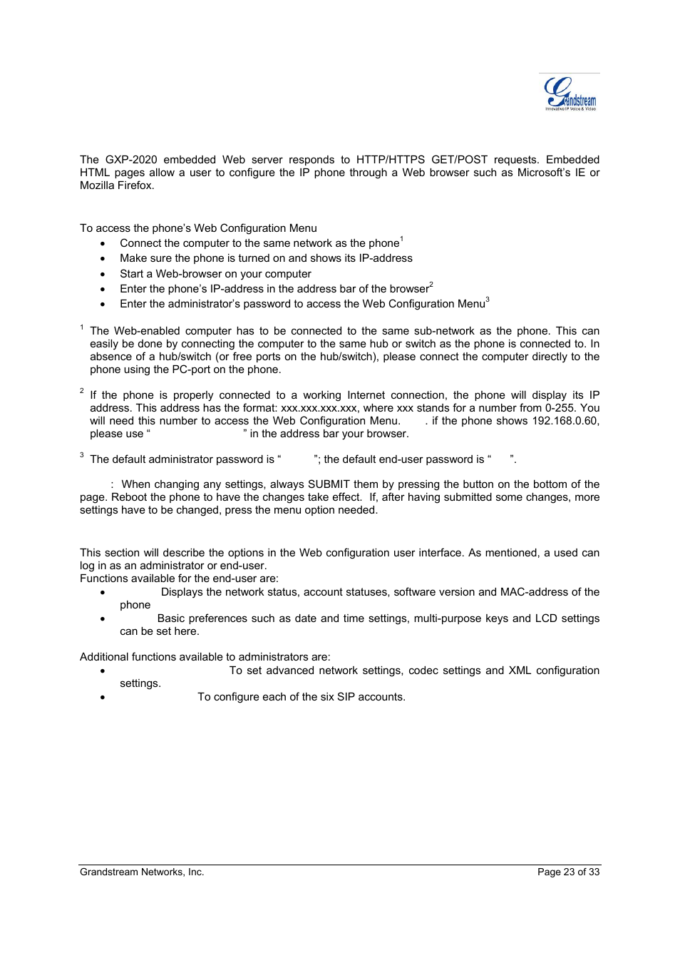 Grandstream Networks GXP-2020 User Manual | Page 23 / 33