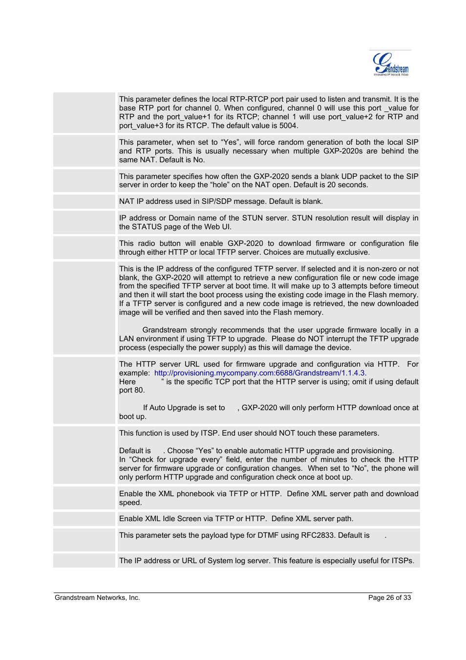 Grandstream Networks GXP-2020 User Manual | Page 26 / 33